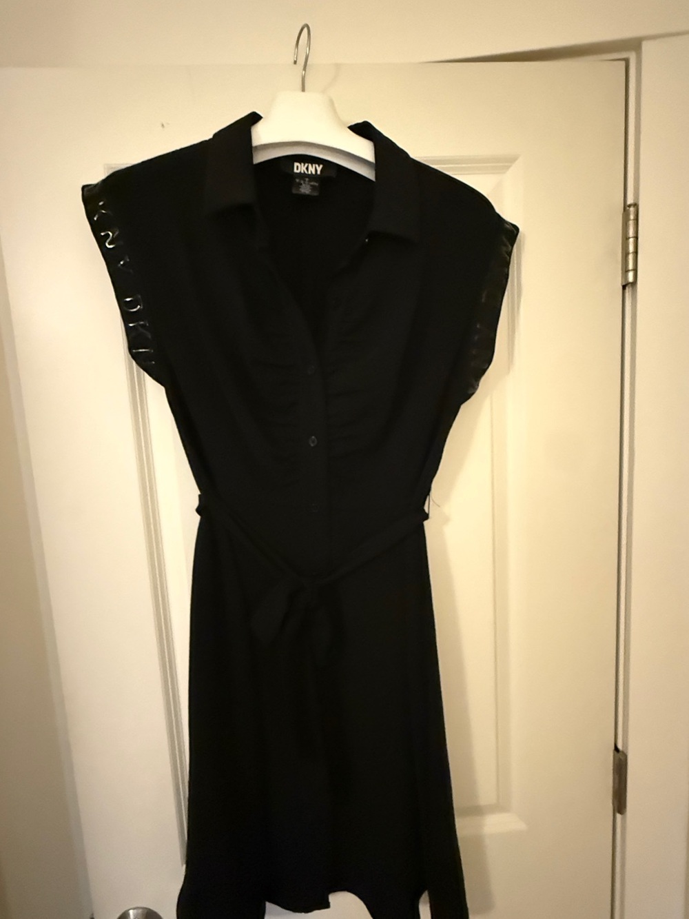 DKNY Black Midi Shirt Dress with Tie Waist